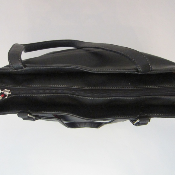 Liz Claiborne Faux Blackk Leather Double Strapped Shoulder Tote Zipper Closure - Picture 9 of 13